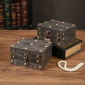 跨境木质收纳盒复古海盗藏桌面物储盒道具宝箱木盒影视拍摄密码 锁