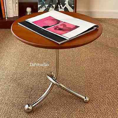 中古沙发边几三角金属实木阳台茶桌桌面支撑茶几圆形架小会客厅