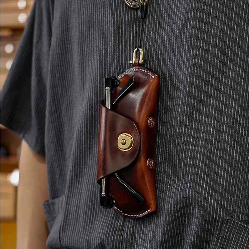 美式复古真皮质感眼镜盒男士便携挂包近视镜墨镜收纳盒抗压太阳镜