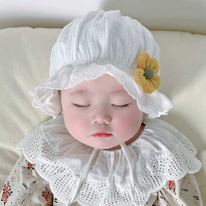 优选小花宝宝公主帽本惠婴幼儿棉帽涉女小童盆帽3-18个月布帽