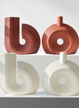 意式极简黑白陶瓷花瓶器装饰品家居异型创意管道样板间花干花摆件