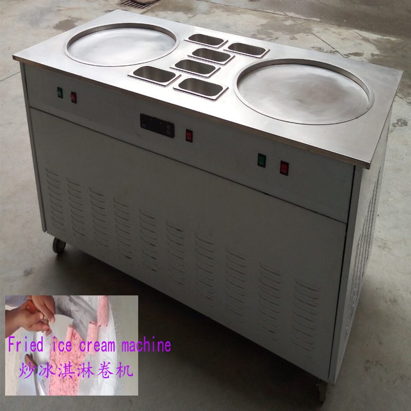 厂家供应 110V 双锅炒酸奶机 商用 炒冰机 泰式炒冰激凌卷机