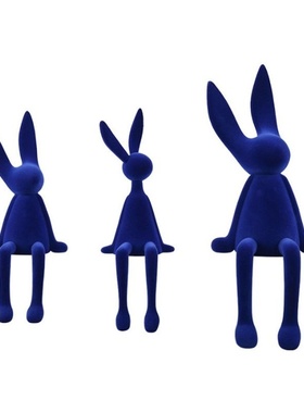 现代简约客厅摆件创意植绒坐姿兔子酒店售楼处样板间软装饰品摆设