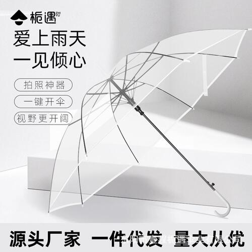 优选透明伞日系简约网红长柄大8骨小清新拍照神器大网红雨伞