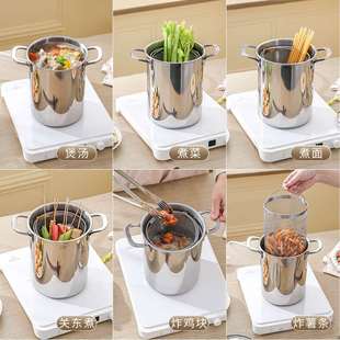 跨境304不锈钢油炸锅煮肉高炸意锅芦笋加厚加高汤锅篮带多功能面