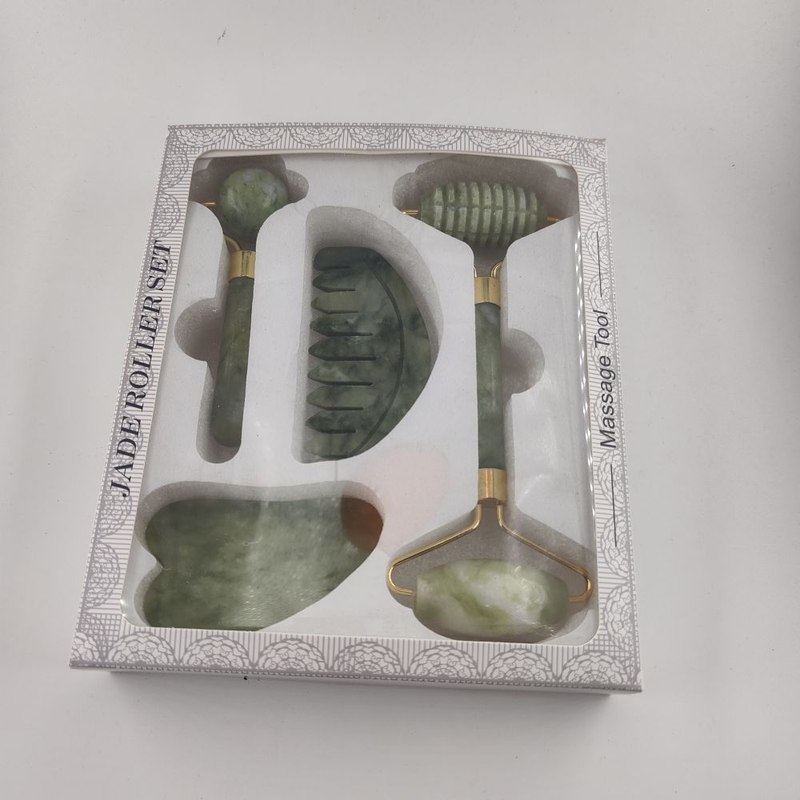 天然玉石梳子岫玉刮痧滚轮刮痧套装板按摩按摩棒双头头部玉石梳