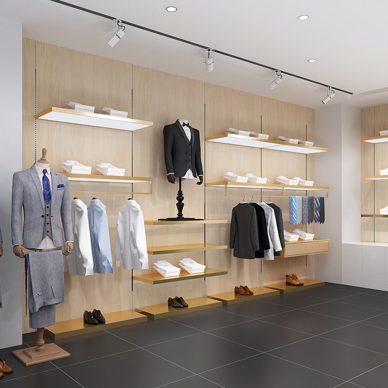 上墙简约挂衣架展架男装货架子陈列道具不锈钢服装店展示架陈列架