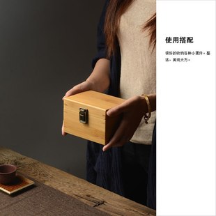 简约木盒带盖子桌面竹制木盒小翻盖茶叶盒通用带实木木盒锁包装盒