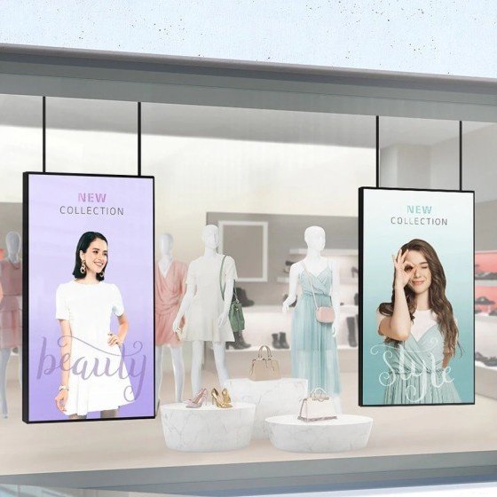 厂家定制55/65/75寸远程挂壁玻璃窗高亮液晶屏显示屏LCD广告机