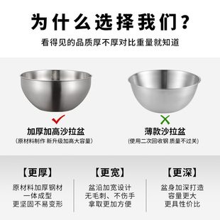 加厚304不锈钢沙拉碗高级不锈钢碗盆家用料理盆感食品级泡面打蛋