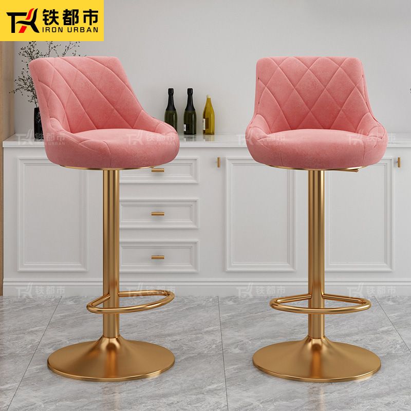 新款直销吧台椅美容凳子现代简约靠背铁艺旋转吧台可升降家用酒吧