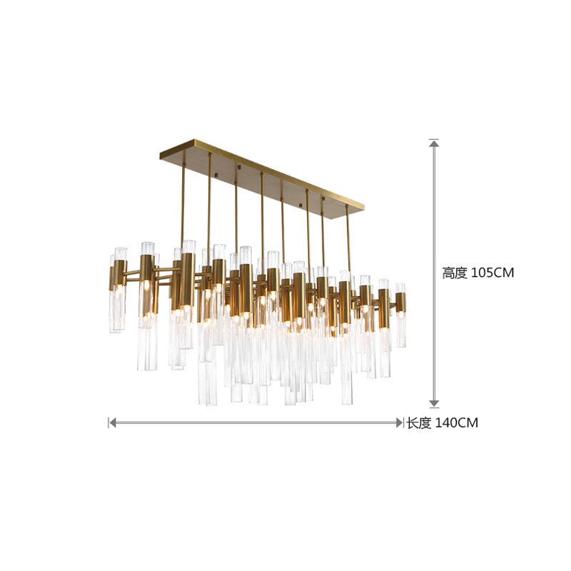 北欧艺术led客厅吊灯简约卧室不锈钢金色长方形网红轻奢吧台吊灯