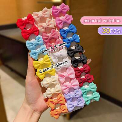 30 colored random bow fabric hair clips suitable for daily u