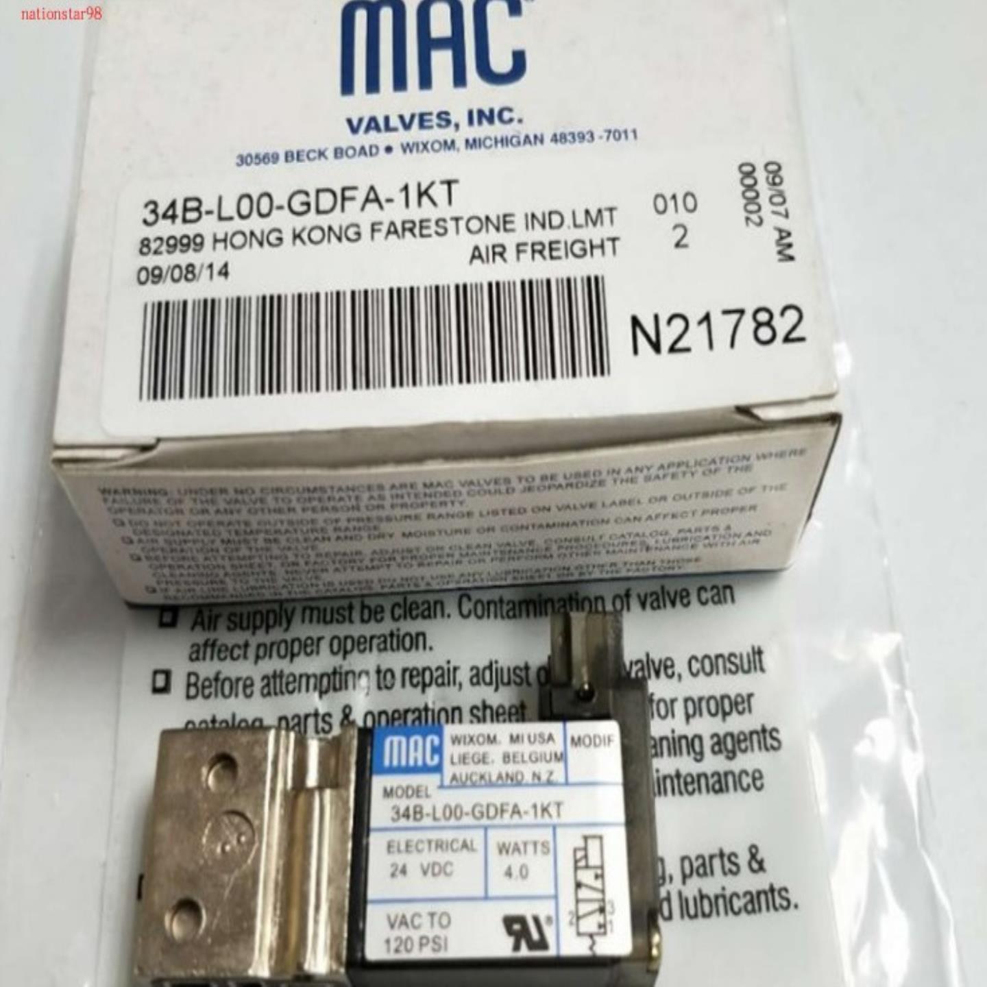 **MAC电磁阀34B-L00/LOO-GDFA-1KT/1KA, 34B-L00-GFG0-1KJ*