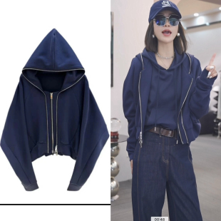 特价蝙蝠袖休闲洋气双拉链连帽卫衣外套女纯棉新款宽松开衫潮