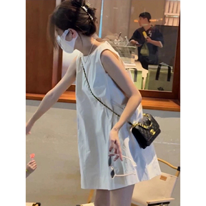 后背拉链绑带设计无袖背心裙韩系显瘦宽松连衣裙2024新款女夏季