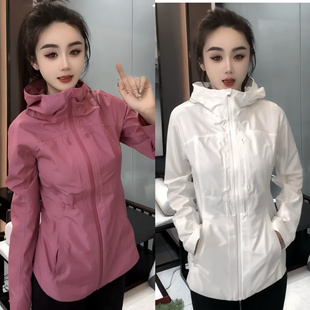 lulu同款 冲锋衣户外防晒衣外套女运动骑行服休闲显瘦 软壳连帽薄款