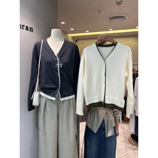 高品质实体店秋新款 帛bo燃ran 短外套 假两件针织开衫 女 b2d8081