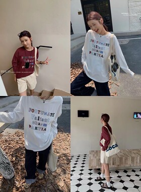 帛bo燃ran b2d8599字母长袖t恤 高品质实体店秋新款 休闲百搭宽松