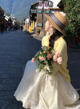 韩系外搭黄色长袖针织开衫女早春季温柔风穿搭小个子宽松上衣外套