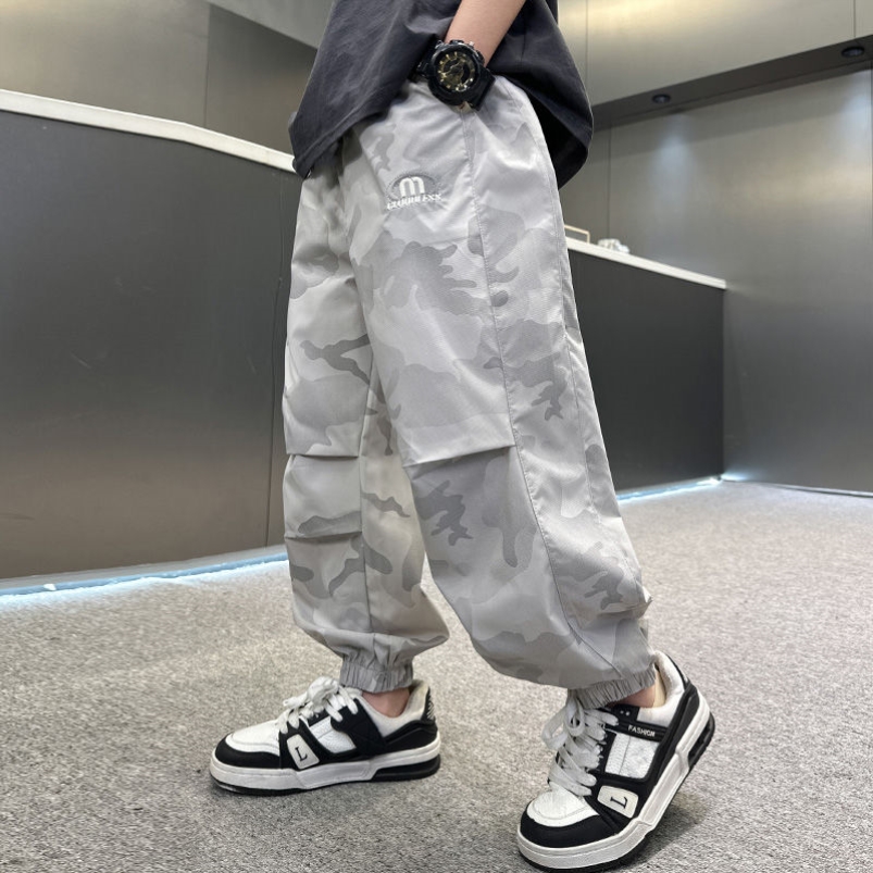 男童裤子春夏2025薄款儿童工装裤防蚊休闲速干裤外穿时尚洋气宽松