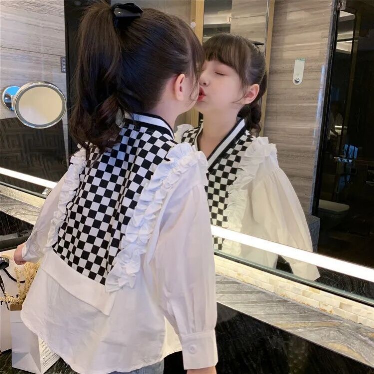 儿童衬衫女春秋公主风长袖中大童韩版洋气宽松版炸街时髦假两件潮