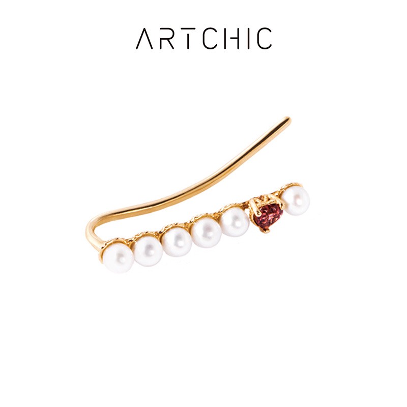 Artchic Japanese jewelry 9K GOLD RUBY EARRINGS female Akoya pearl single light luxury Colored Gold Earrings