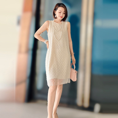 格格法式复古赫本风宽松A版长裙遮肉显瘦气质无袖连衣裙