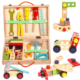 儿童男女孩仿真螺丝螺母组装 蒙氏手提玩具 木制木质工具箱积木拆装
