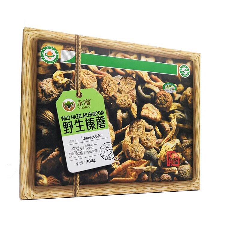 黑龙江省原产地永富东北特产榛蘑干货蘑菇竹编图样礼盒200g