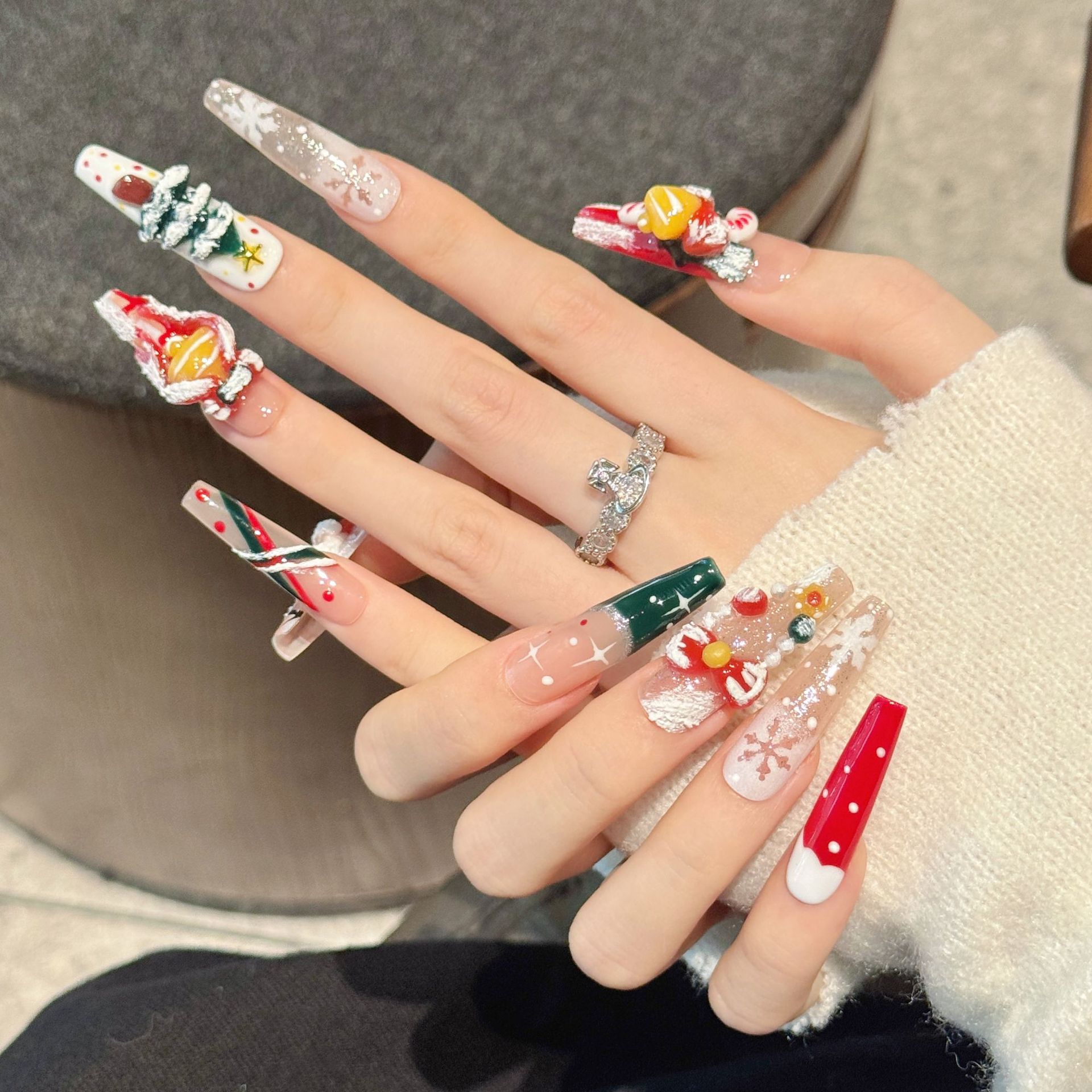 圣诞夜雪花手工立体穿戴甲