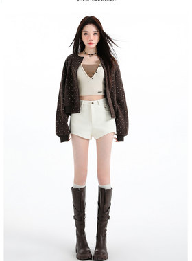 黑色白色毛呢短裤女外穿小个子秋冬新款高腰a字显瘦休闲打底靴裤