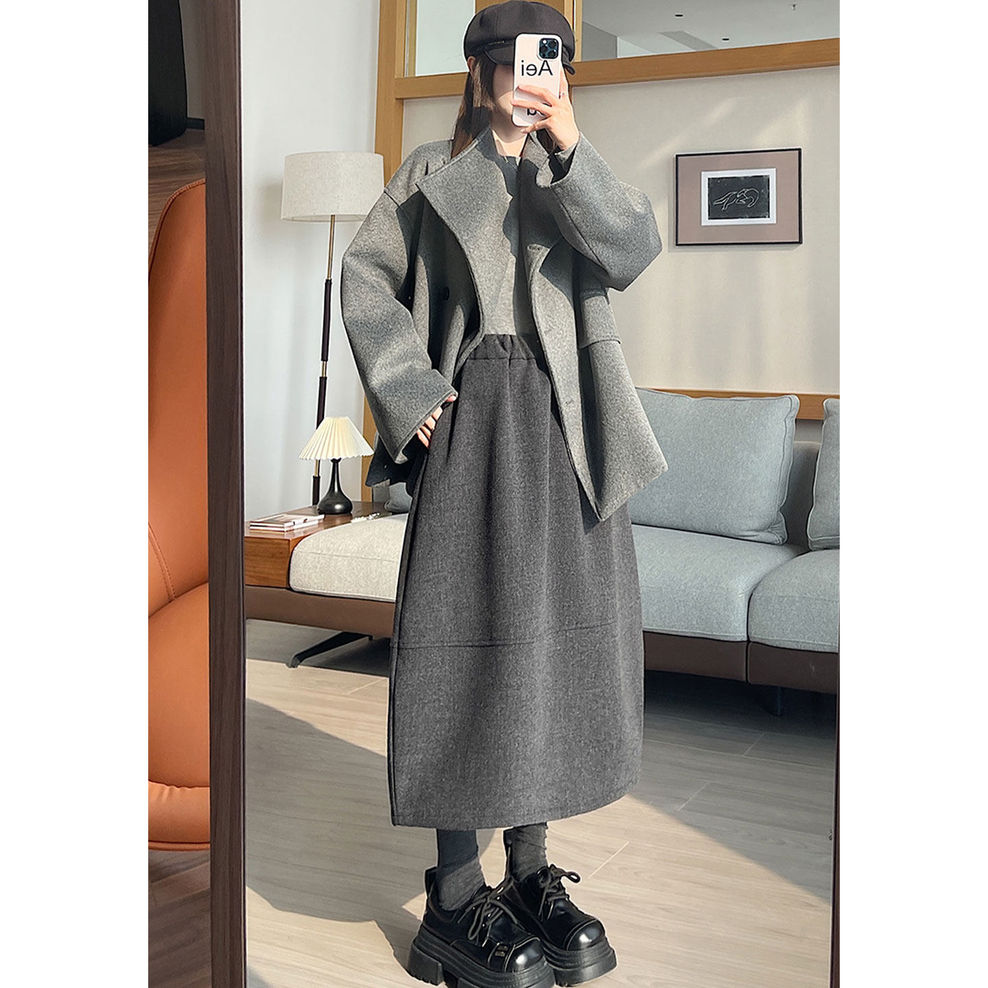 韩系极简风灰色毛呢半身裙女春季秋冬厚压褶显瘦梨形遮胯气质长裙,女装/女士精品,半身裙,淘宝优惠券,粉丝福利购,淘宝优惠卷