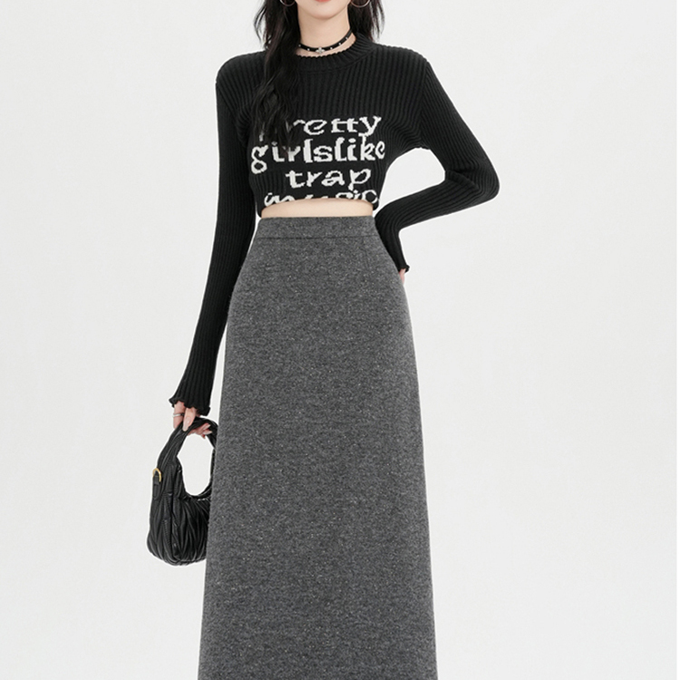 细闪加绒加厚毛呢半身裙女冬季