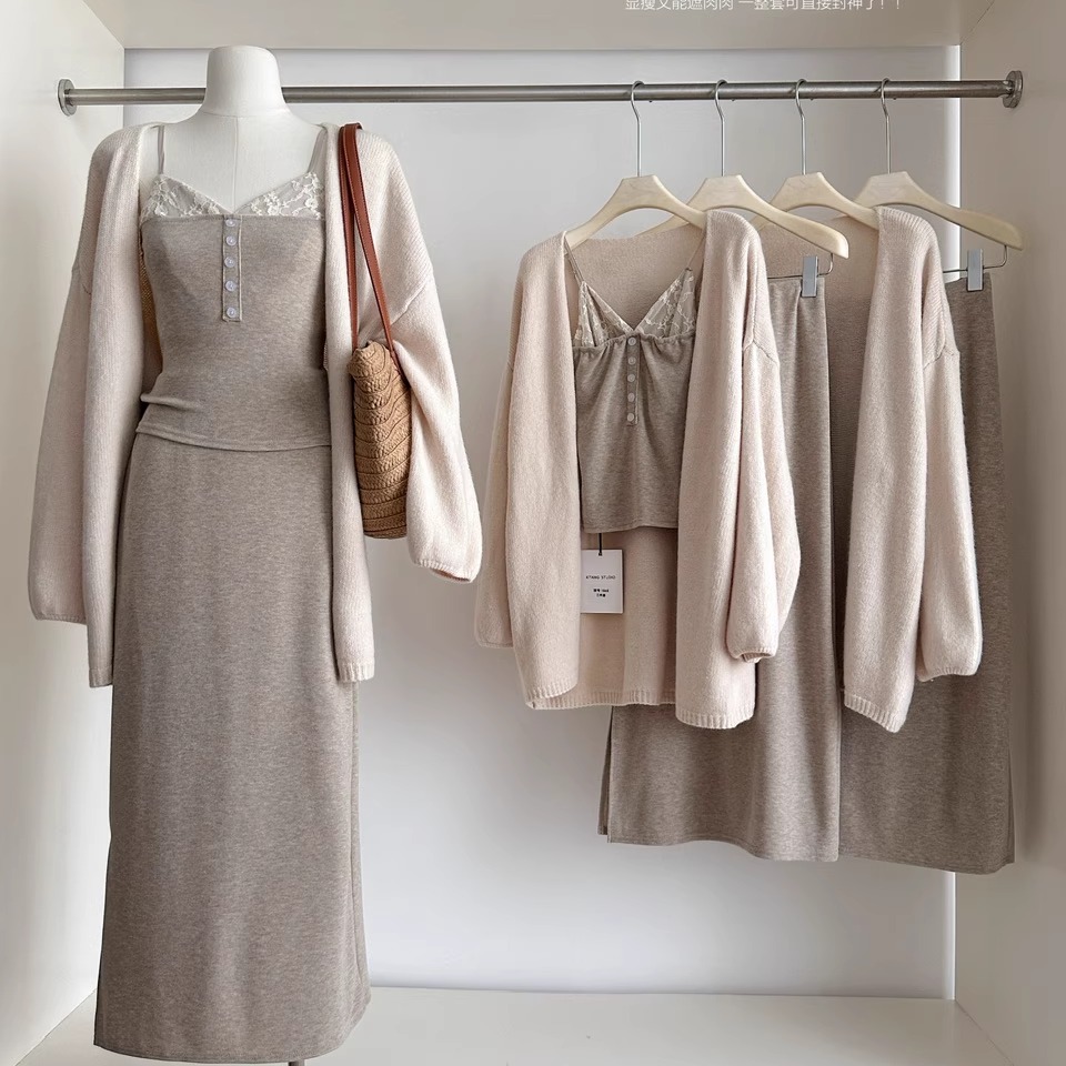 温柔毛衣针织开衫吊带背心半身裙