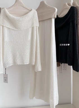 秋季新款清透露肩镂空微透毛衣针织衫+半身裙韩系早秋穿搭一整套