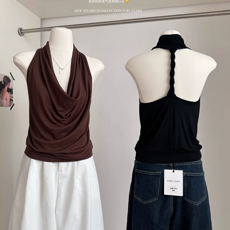 荡领挂脖上衣女夏设计感小众背心