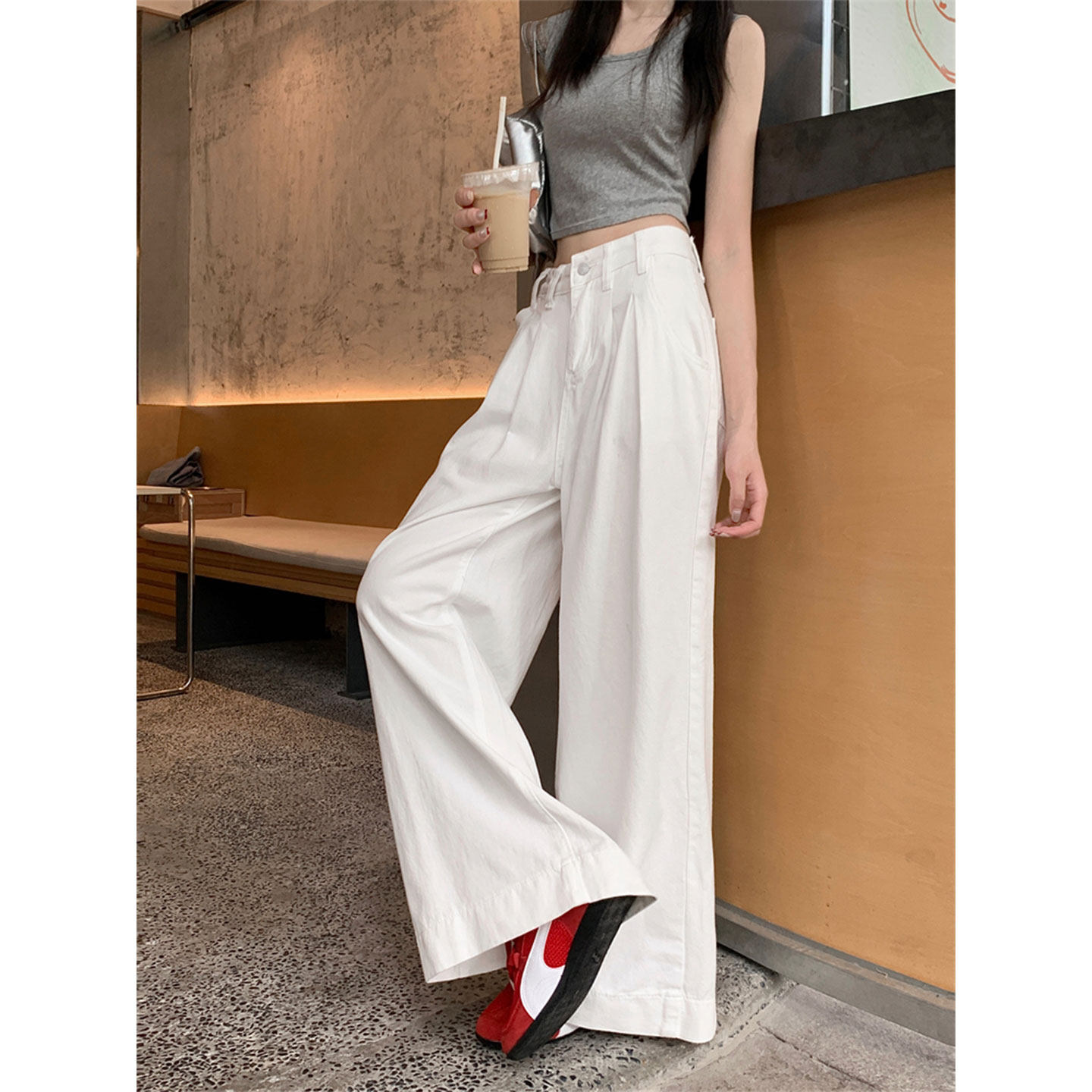 美式直筒白色牛仔裤女2026春季新款高腰宽松垂感阔腿拖地休闲长裤,女装/女士精品,牛仔裤,淘宝优惠券,粉丝福利购,淘宝优惠卷
