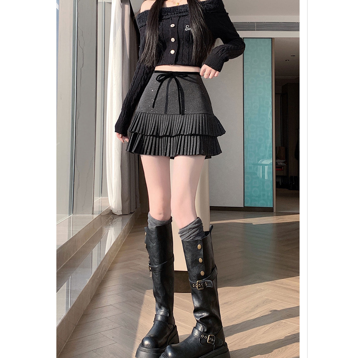 灰色亮片毛呢半身裙女秋冬新款高腰显瘦a字百搭气质设计百褶短裙,女装/女士精品,半身裙,淘宝优惠券,粉丝福利购,淘宝优惠卷