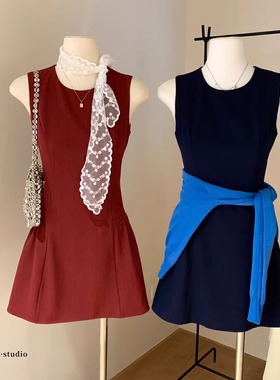 法式高质感气质辣妹无袖西装裙女夏季穿搭流行收腰显瘦背心连衣裙