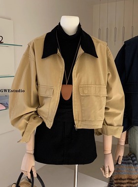 复古收藏家·短款卡其色长袖美式复古初秋外套女夹克