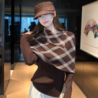 斗篷毛衣外套+内搭打底针织衫