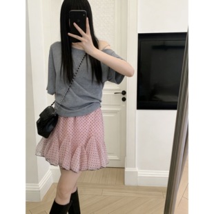 网纱高腰a字裙子 芭蕾艺术生～韩系甜美花边波点半身裙女2026新款