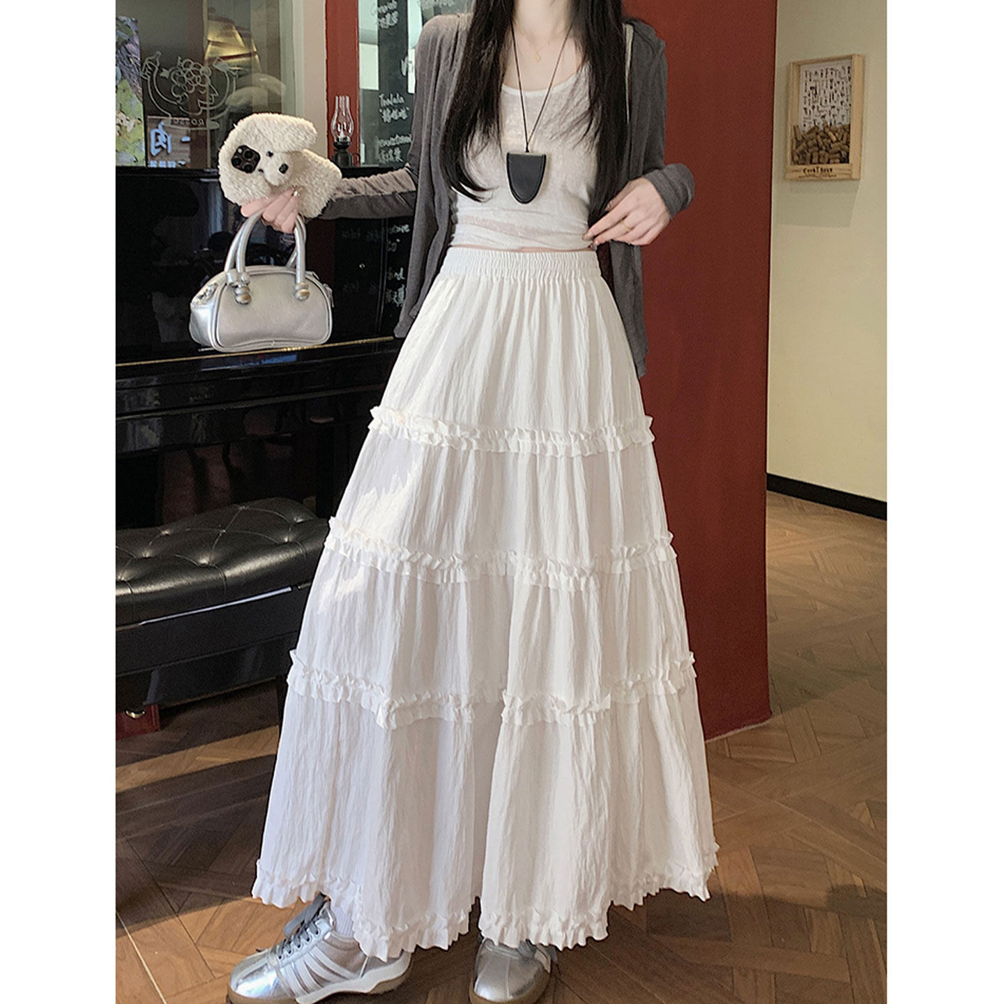 白色花边蛋糕半身裙女2026春夏新款高腰a字减龄洋气木耳边长裙子,女装/女士精品,半身裙,淘宝优惠券,粉丝福利购,淘宝优惠卷