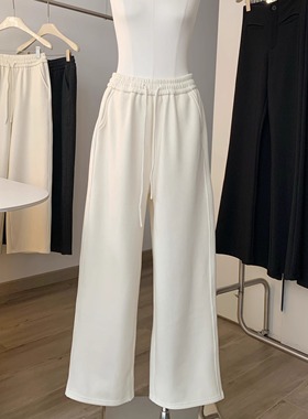 2025超火的加绒裤子阔腿裤女秋冬款休闲裤高腰加厚白色糯米裤外穿