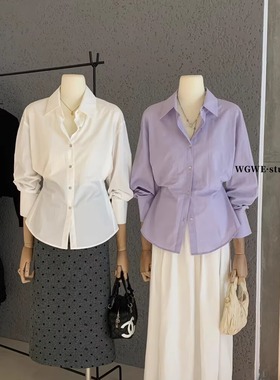 基础款韩系翻领长袖紫色衬衫女秋冬通勤休闲高级感轻奢白衬衣上衣