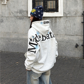 SREK新款 休闲美式 嘻哈风连帽卫衣女黑色雪花刺绣宽松情侣百搭上衣