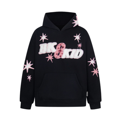 SREK新款秋冬嘻哈风星星绒毛贴布连帽卫衣女情侣宽松百搭黑色帽衫