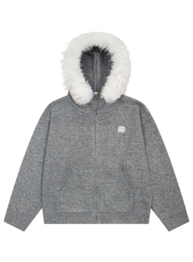 SREK高级感重磅毛领连帽开衫毛衣男女秋冬加厚宽松慵懒针织衫外套