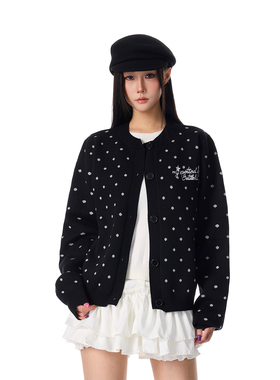 SREK秋款新款波点假两件针织开衫上衣女秋季高级感慵懒风毛衣外套